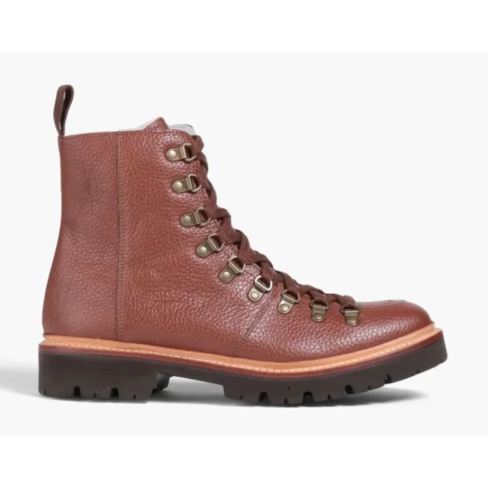 NEW Grenson Nanette Shearling Lined Leather Combat Boots Brown US 6.5 $686 [jb]
